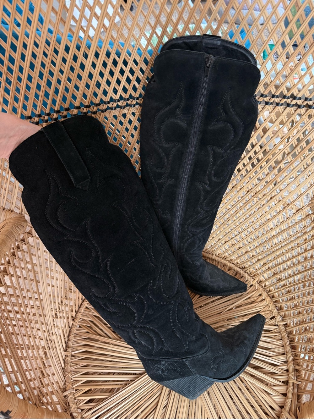 Free People Black Over-the-Knee Suede Western Boots - Picture 2 of 5